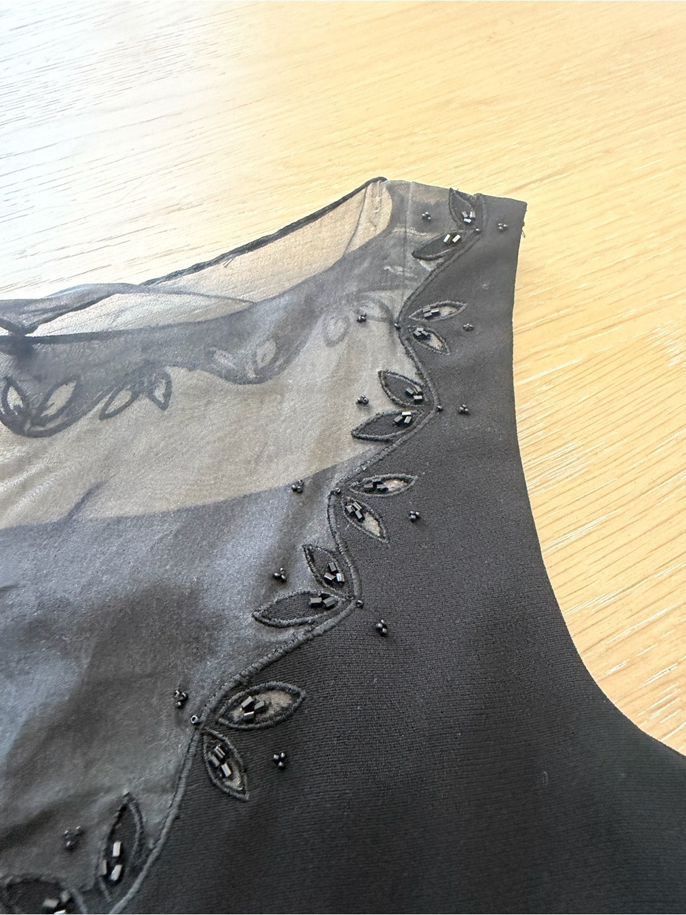 Ann Taylor Black Midi Dress with Sheer Beaded Yoke - Picture 10 of 10
